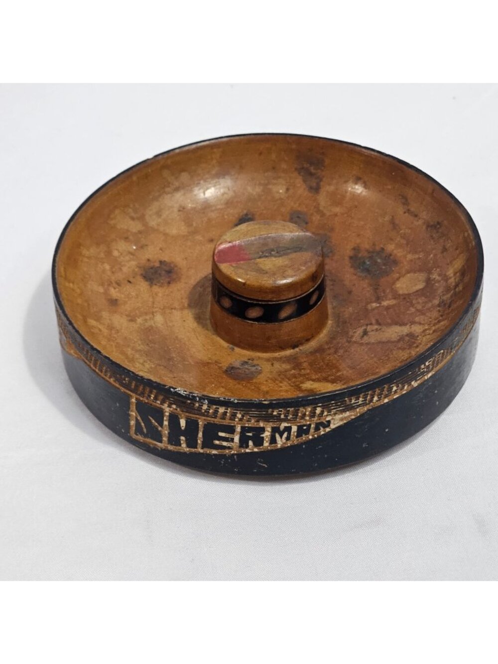 vintage wooden souvenir ashtray or trinket dish from Mexico, likely dating to t